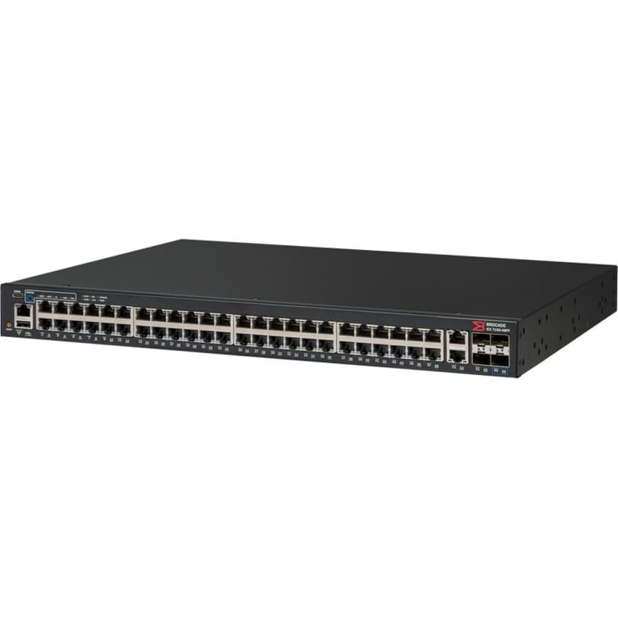 Ruckus ICX 7150 48-port Gigabit PoE+ switch with 2 RJ45 uplinks and 2 SFP slots