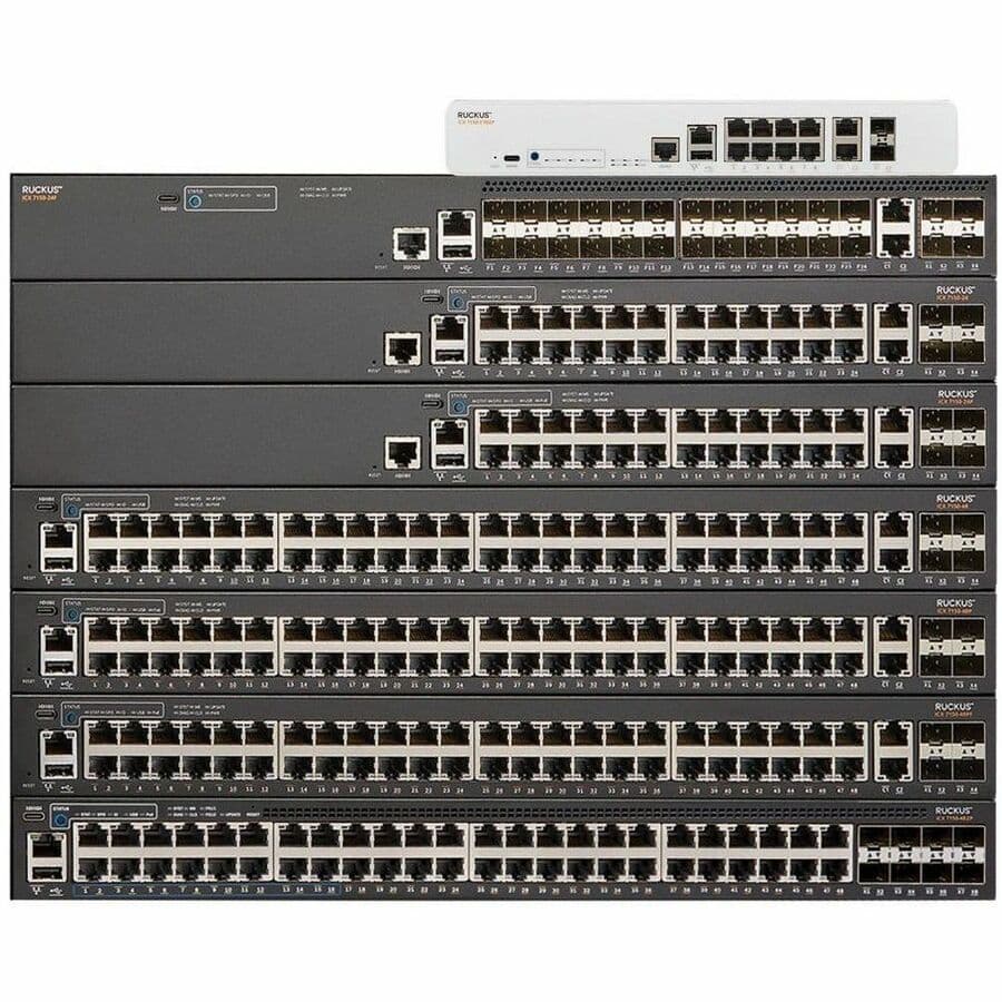 Ruckus ICX7150-48-2X10G managed 48-port Gigabit rack-mount switch with RJ45 and SFP uplinks
