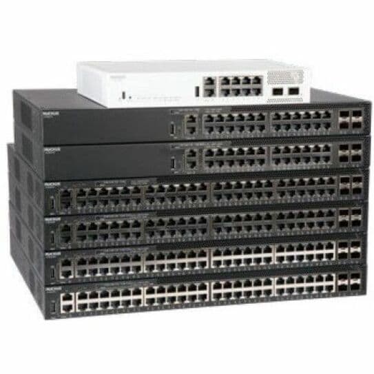 Ruckus ICX 8200-48P 48-port PoE+ switch with 4 x 25 GbE SFP28 stacking uplinks