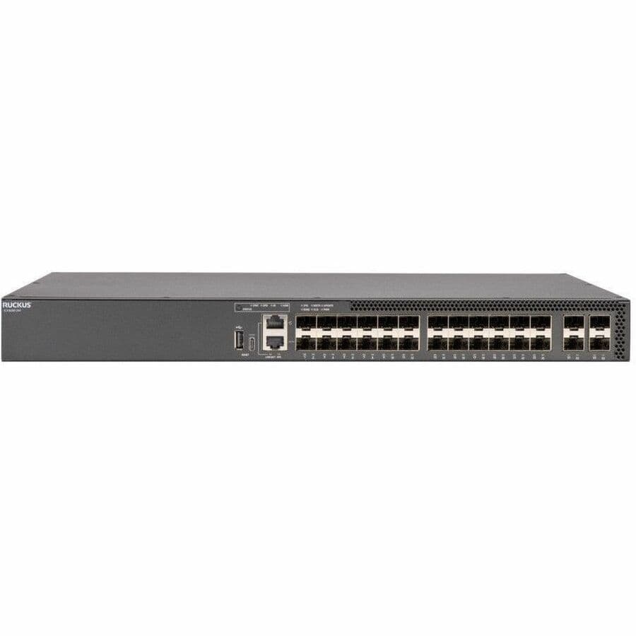 RUCKUS ICX 8200-24F managed switch with 24 SFP ports and 4 SFP28 stacking/uplink ports