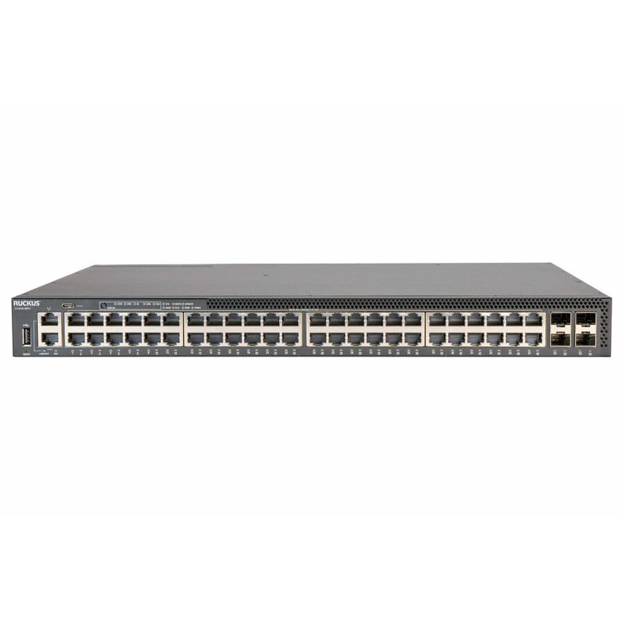 Ruckus ICX 8200-48PF2-E2 1U PoE switch with 48 PoE ports and 25 GbE uplink capability