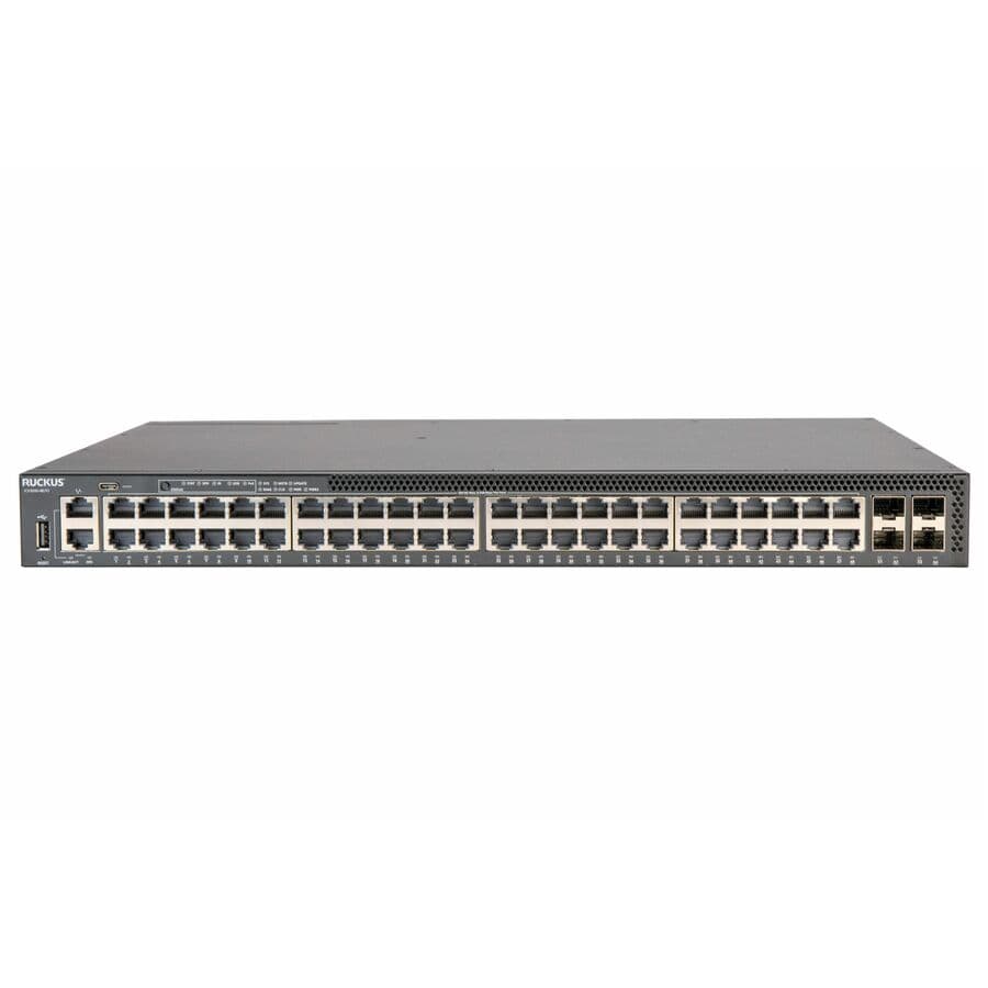 RUCKUS ICX 8200-48ZP2-E2 high-density PoE+ switch with 32 gigabit ports and 16 multigig RJ ports