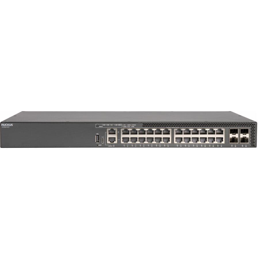 Ruckus ICX 8200-24ZP Layer 3 PoE++ switch with 24 multigigabit ports and 4 25 GbE SFP28 uplinks