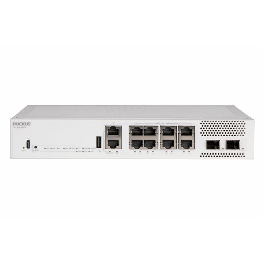 RUCKUS ICX 8200-C08ZP compact PoE++ switch with 4 multigig access ports and 4 multigig uplinks