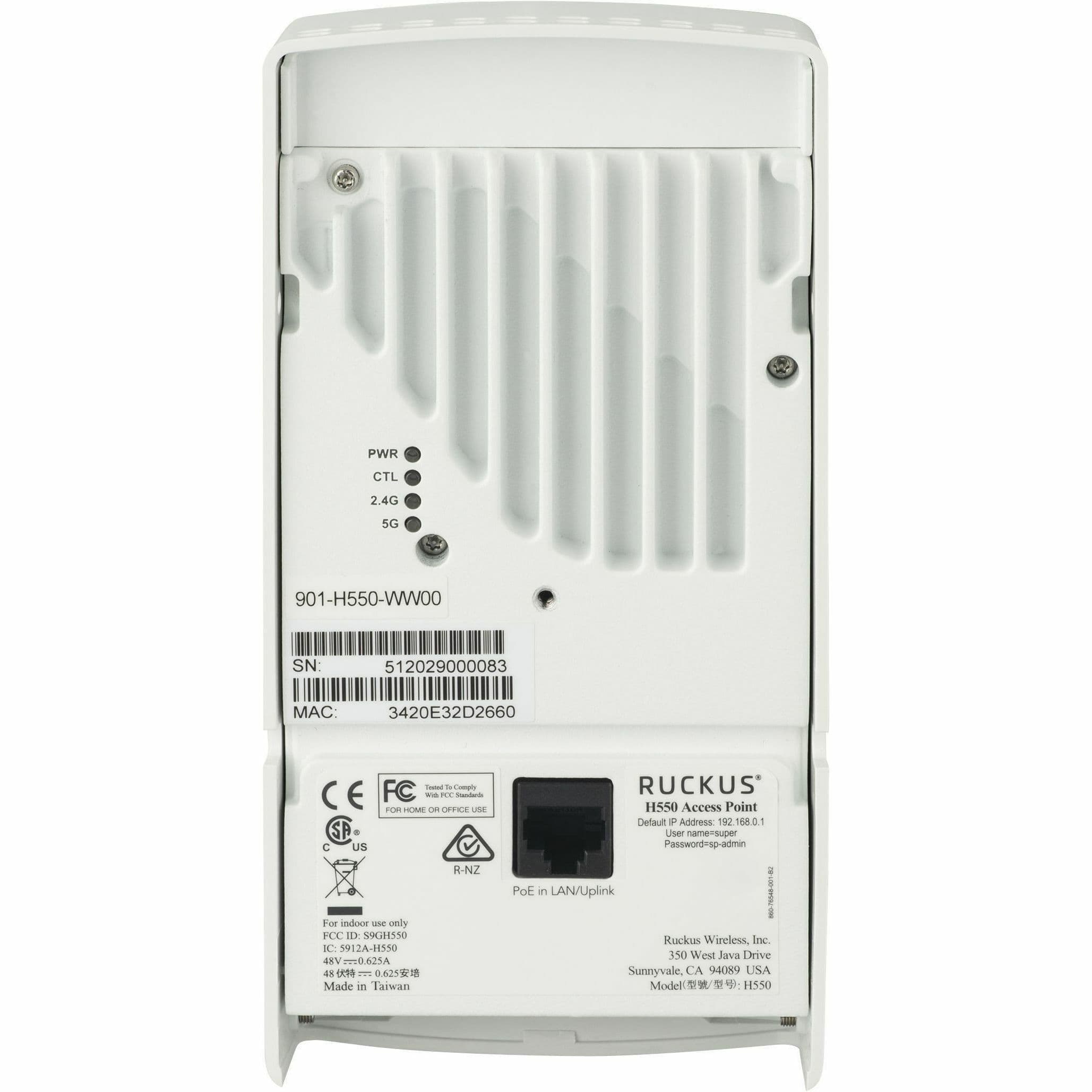 Ruckus H550 US Wall Wi‑Fi 6 indoor access point for room-level wireless, IoT, and wired connectivity
